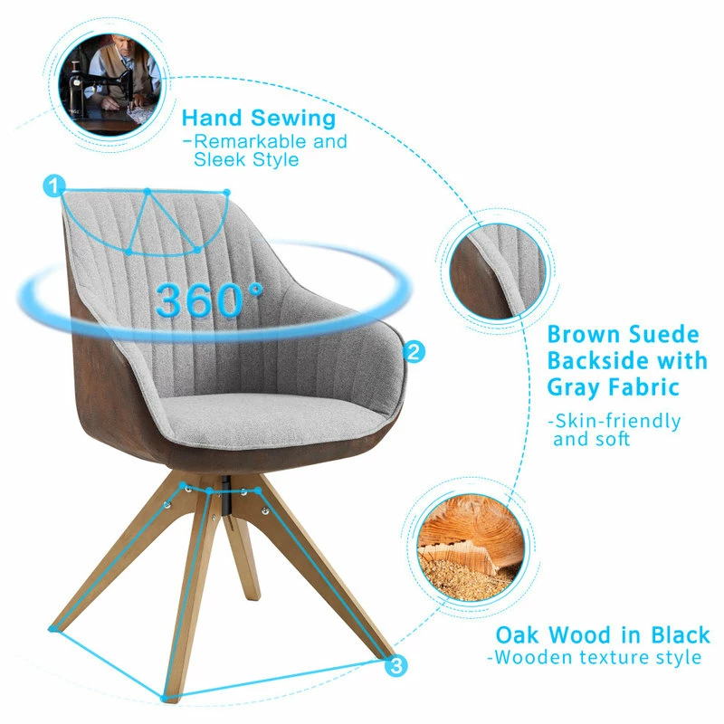 Budget โจ Art Leon Mid-Century Modern Swivel Fabric Upholstered Office Chair With Solid Wood Legs, โ - Image 10