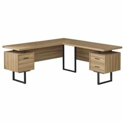 Promo 🛒 Monarch Reversible Wooden L Shaped Corner Computer Desk In Light Brown And Black 🎁