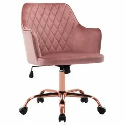 Deals 🔔 Duhome Elegant Lifestyle Mid-Century Diamond Quilted Desk Chair, Pink With Gold Base 😍