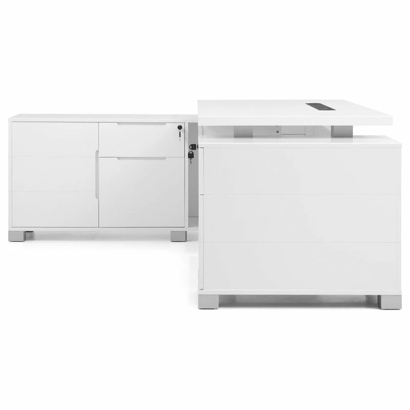 New ⌛ Zuri Furniture 79” Modern Ford White Matte Lacquer Desk Left Return Letter/Legal Filing Drawers ✔️ - Image 4