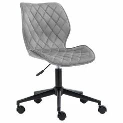 Budget 🎁 Duhome Elegant Lifestyle Diamond Stitched Black Base Velvet Office Chair, Grey 🎉