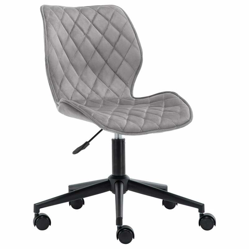 Budget ๐ Duhome Elegant Lifestyle Diamond Stitched Black Base Velvet Office Chair, Grey ๐