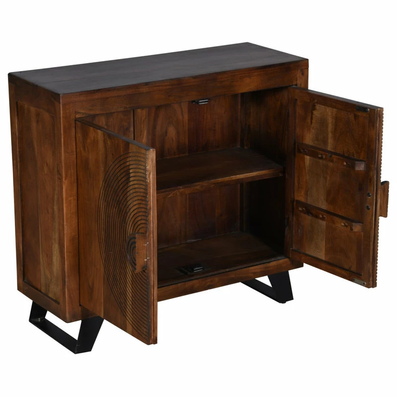 Best deal ๐ Benzara, Woodland Imprts, The Urban Port 32" 2 Door Wooden Accent Storage Cabinet With Engraved Circular Design, Brown ๐ - Image 3