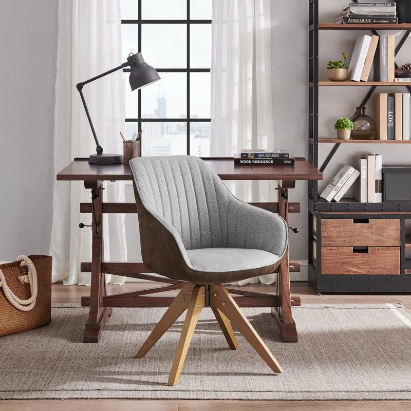 Budget โจ Art Leon Mid-Century Modern Swivel Fabric Upholstered Office Chair With Solid Wood Legs, โ - Image 3