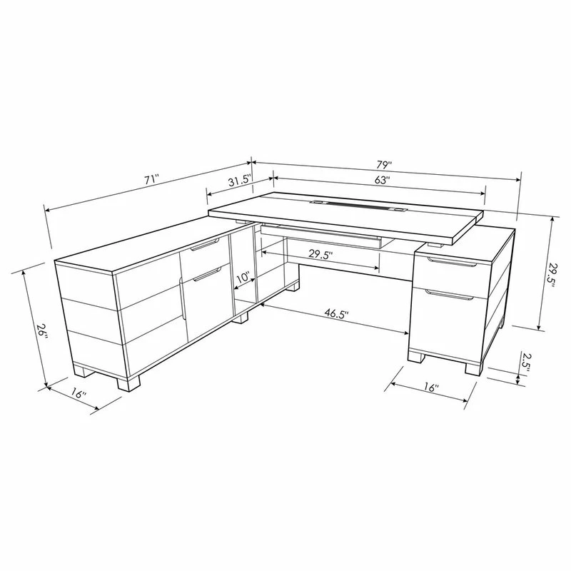 New ⌛ Zuri Furniture 79” Modern Ford White Matte Lacquer Desk Left Return Letter/Legal Filing Drawers ✔️ - Image 5