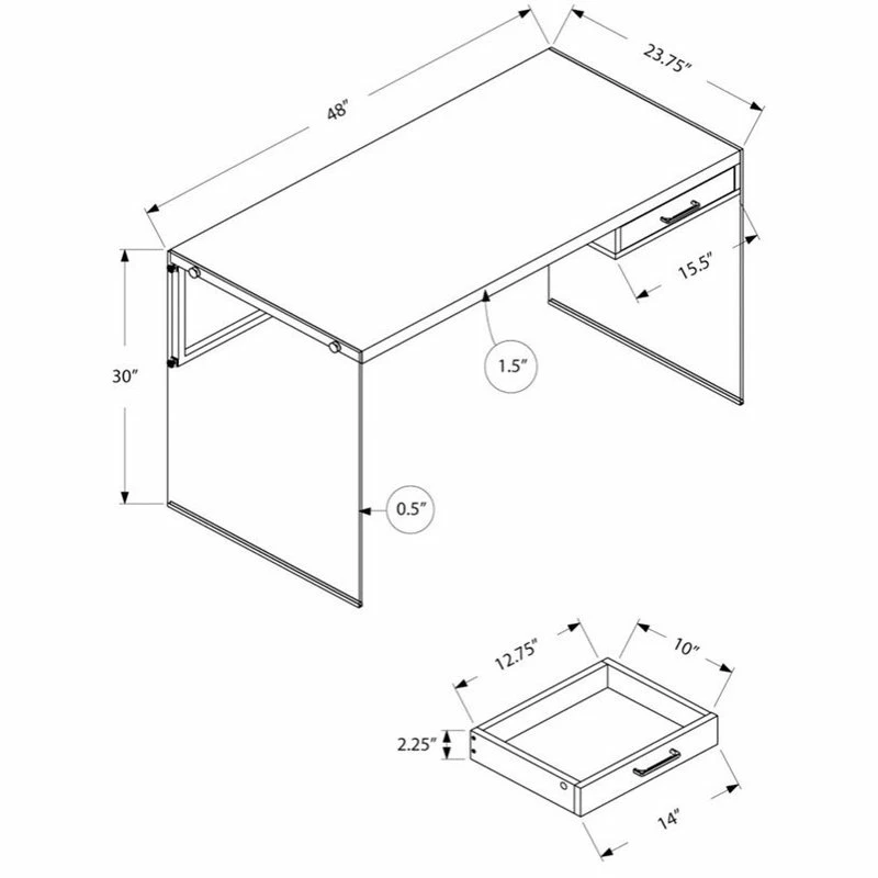 Buy 😀 Monarch 48" Modern Glass Panel Side Wood Top Writing Desk In Brown 👏 - Image 4