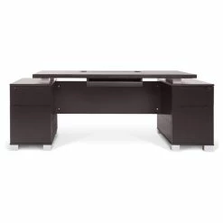 Best Sale 👍 Zuri Furniture 79” Modern Ford Dark Walnut Wood Desk Legal/Letter Filing Drawers Keyboard Tray ⌛