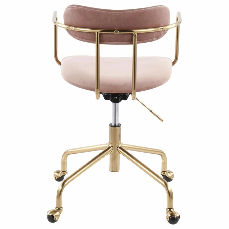 Outlet 🎉 LumiSource Demi Office Chair, Gold Metal, Pink Velvet 😀 - Image 3