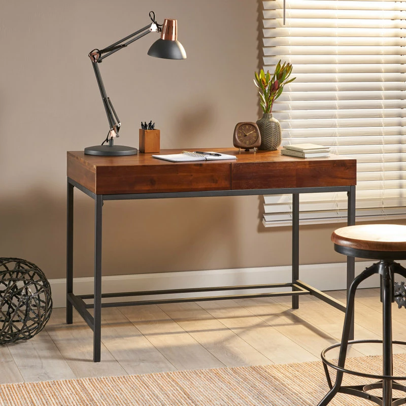 Best Sale 🎉 GDFStudio GDF Studio Elrod Dark Oak Acacia Wood Storage Desk With Rustic Metal Iron Accent 🤩 - Image 2