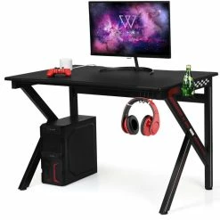 Hot Sale 🎉 Costway Gaming Desk Computer Table E-Sports K-Shaped W/ Cup Holder Hook New 🔔
