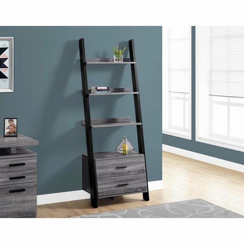 Best Sale ๐ Monarch Specialties Bookcase Ladder With 2 Storage Drawers, Gray/Black โญ - Image 2