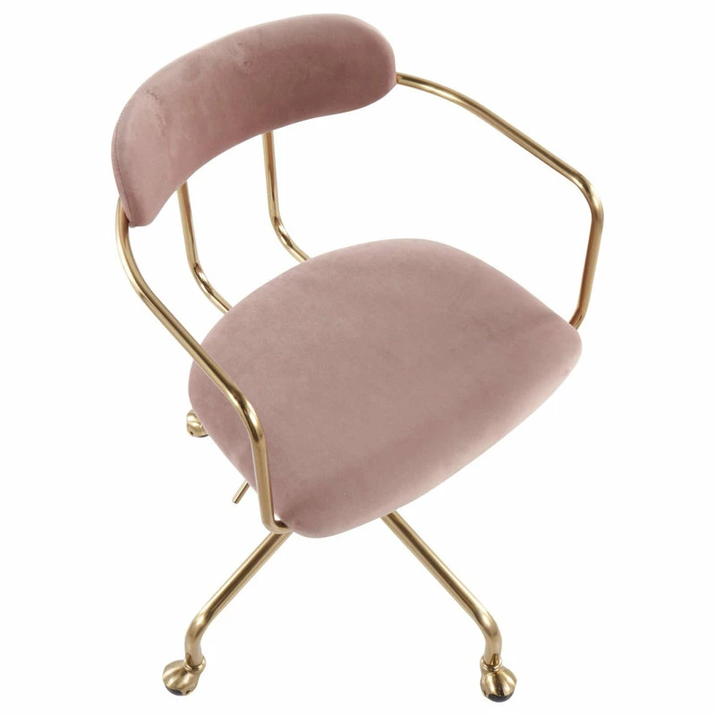Outlet 🎉 LumiSource Demi Office Chair, Gold Metal, Pink Velvet 😀 - Image 2