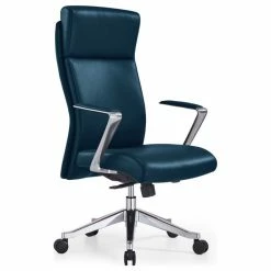 New ๐งจ Zuri Furniture Draper Modern Adjustable Executive Chair Dark Teal Top Grain Leather ๐