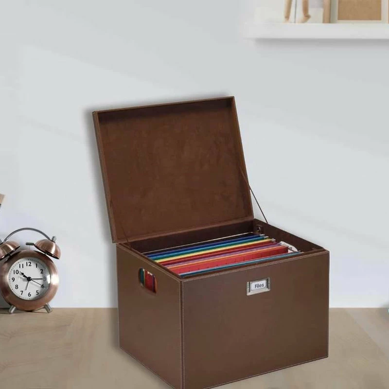 Wholesale ๐ Great Useful Stuff G.U.S. Decorative Office File And Portable Storage Box, Brown Leatherette โจ - Image 4