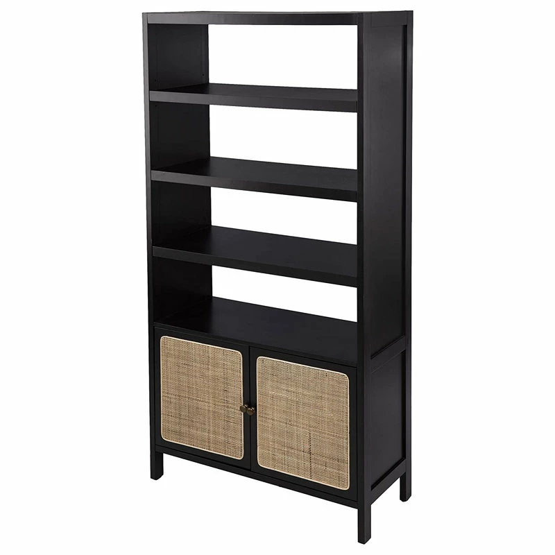 Cheapest ๐ Decorn Multifunctional Bookcase, 4 Open Shelves And Cabinet With Rattan Doors, Black ๐คฉ
