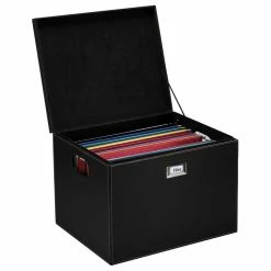 Wholesale 🌟 Great Useful Stuff G.U.S. Decorative Office File And Portable Storage Box, Black Leatherette 👏