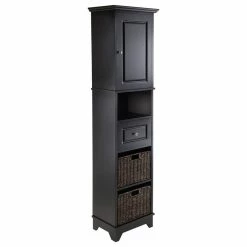 Best reviews of ๐ Winsome Trading, Inc 3-Pc Storage Cabinet With 2 Foldable Corn Husk Baskets, Black And Chocolate ๐งจ