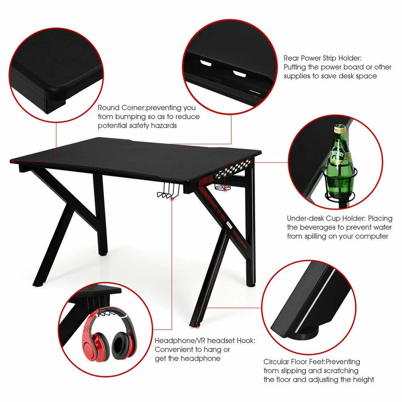 Hot Sale 🎉 Costway Gaming Desk Computer Table E-Sports K-Shaped W/ Cup Holder Hook New 🔔 - Image 5