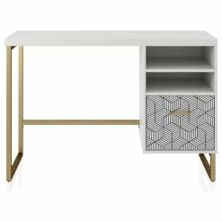 Best Pirce ❤️ Brimfield & May CosmoLiving By Cosmopolitan Scarlett Single Pedestal Desk, White 🔥