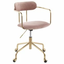 Outlet 🎉 LumiSource Demi Office Chair, Gold Metal, Pink Velvet 😀