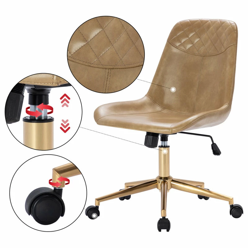 Promo π Duhome Elegant Lifestyle Faux Leather Golden Base Swivel Desk Chair, Camel π - Image 4
