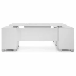 New ⌛ Zuri Furniture 79” Modern Ford White Matte Lacquer Desk Left Return Letter/Legal Filing Drawers ✔️