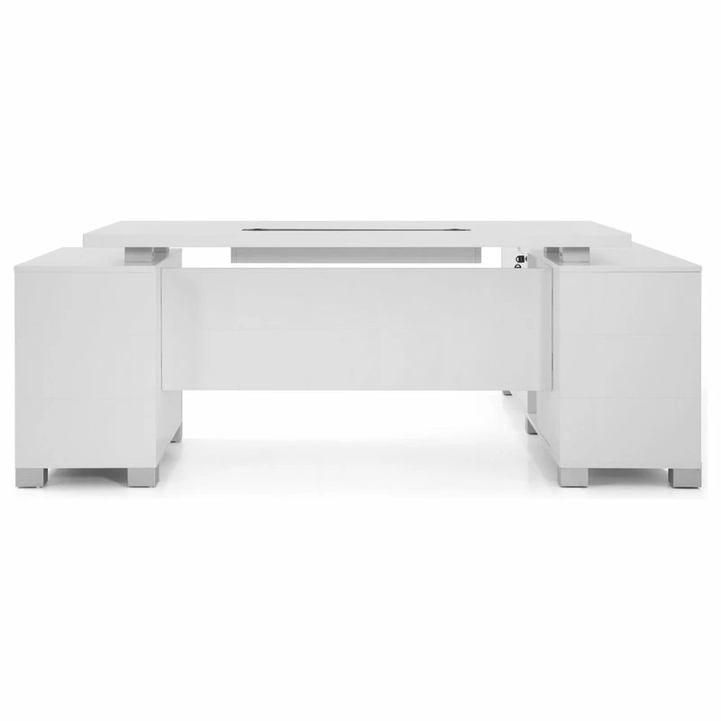 New ⌛ Zuri Furniture 79” Modern Ford White Matte Lacquer Desk Left Return Letter/Legal Filing Drawers ✔️