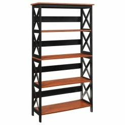 New 👏 Convenience Concepts Oxford Five-Tier Bookcase In Cherry And Black Wood Finish 🎉