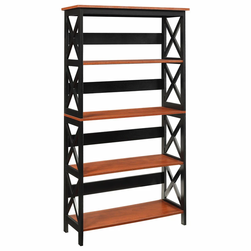 New 👏 Convenience Concepts Oxford Five-Tier Bookcase In Cherry And Black Wood Finish 🎉