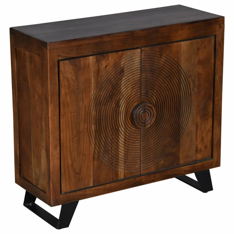 Best deal ๐ Benzara, Woodland Imprts, The Urban Port 32" 2 Door Wooden Accent Storage Cabinet With Engraved Circular Design, Brown ๐ - Image 2