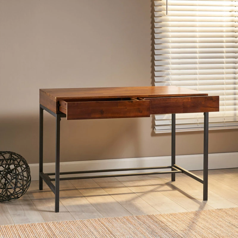 Best Sale 🎉 GDFStudio GDF Studio Elrod Dark Oak Acacia Wood Storage Desk With Rustic Metal Iron Accent 🤩 - Image 3