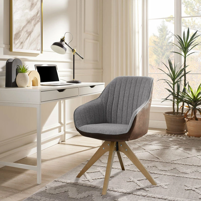 Budget โจ Art Leon Mid-Century Modern Swivel Fabric Upholstered Office Chair With Solid Wood Legs, โ - Image 6