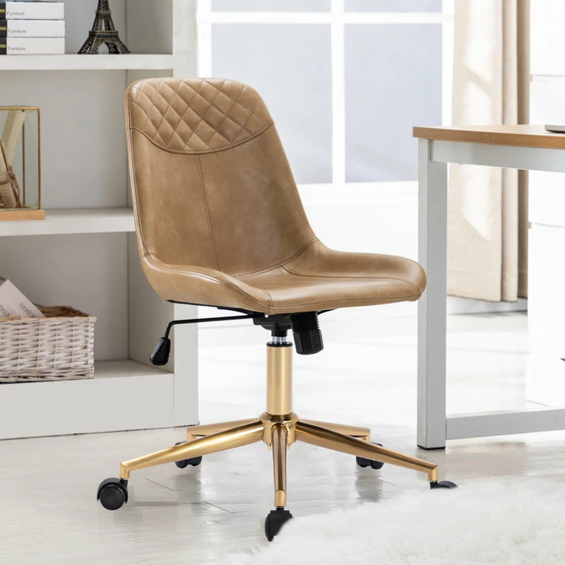 Promo π Duhome Elegant Lifestyle Faux Leather Golden Base Swivel Desk Chair, Camel π - Image 2
