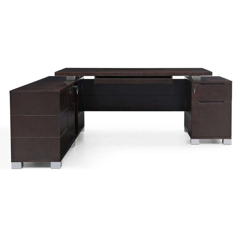 Hot Sale 🔥 Zuri Furniture 79” Ford Dark Walnut Wood Desk Left Return Legal/Letter Filing Drawers ⌛ - Image 3
