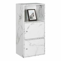 Discount ✨ Convenience Concepts Xtra Storage 2 Door Cabinet In White Faux Marble Wood Finish ✨