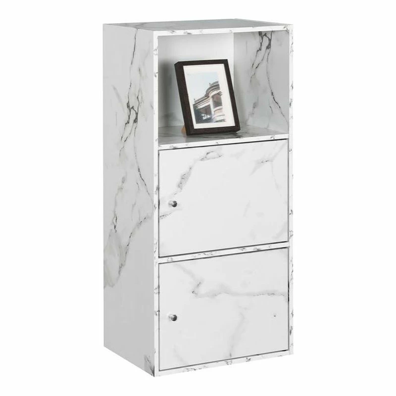 Discount โจ Convenience Concepts Xtra Storage 2 Door Cabinet In White Faux Marble Wood Finish โจ