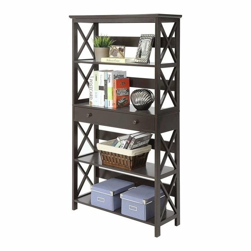 Coupon ๐ Convenience Concepts Oxford Five-Tier Bookcase With Drawer In Espresso Wood ๐ - Image 4