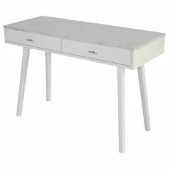 Budget 🌟 The Bianco Collection Viola 44" Rectangular Italian Carrara White Marble Writing Desk, White, 15" Wide ⌛
