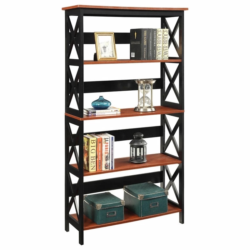 New 👏 Convenience Concepts Oxford Five-Tier Bookcase In Cherry And Black Wood Finish 🎉 - Image 2