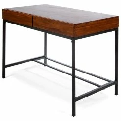 Best Sale 🎉 GDFStudio GDF Studio Elrod Dark Oak Acacia Wood Storage Desk With Rustic Metal Iron Accent 🤩