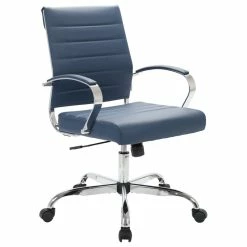 Cheap 👏 LeisureMod Benmar Mid-Century Leatherette Task Office Chair, Navy Blue 💯