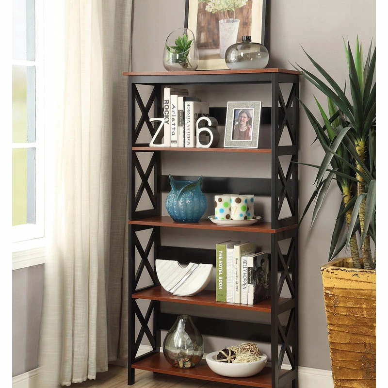 New 👏 Convenience Concepts Oxford Five-Tier Bookcase In Cherry And Black Wood Finish 🎉 - Image 3