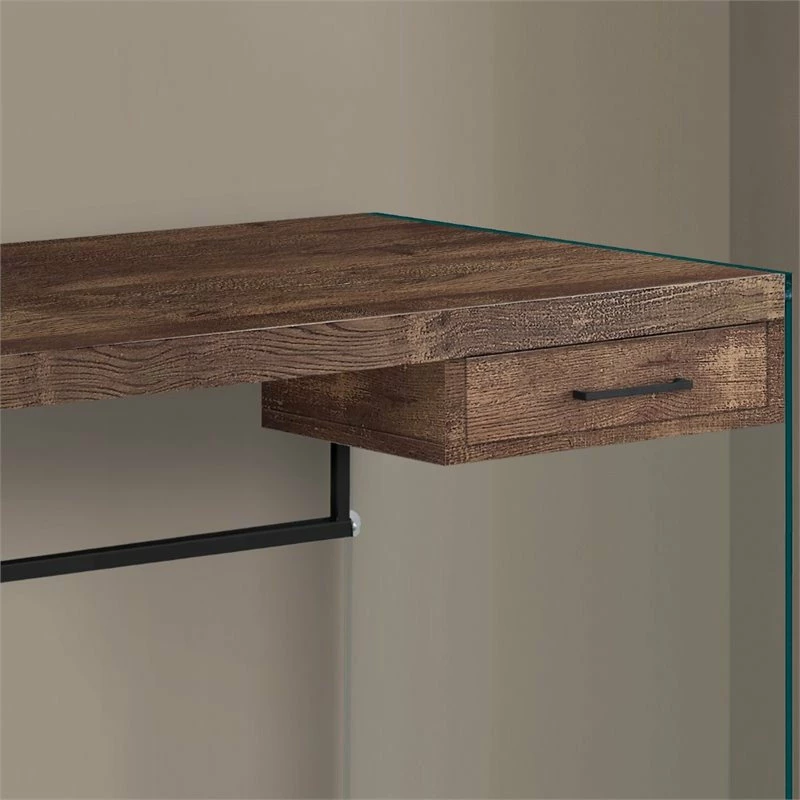 Buy 😀 Monarch 48" Modern Glass Panel Side Wood Top Writing Desk In Brown 👏 - Image 3