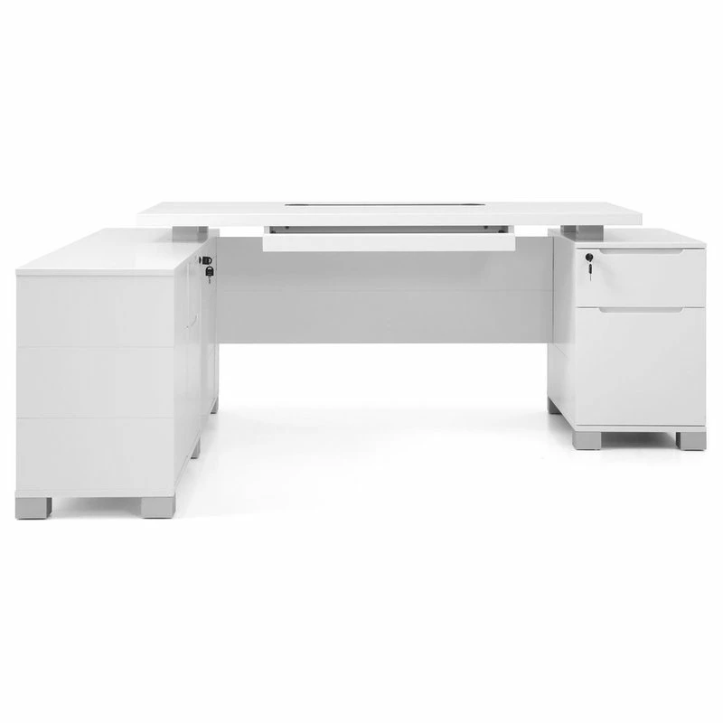 New ⌛ Zuri Furniture 79” Modern Ford White Matte Lacquer Desk Left Return Letter/Legal Filing Drawers ✔️ - Image 3