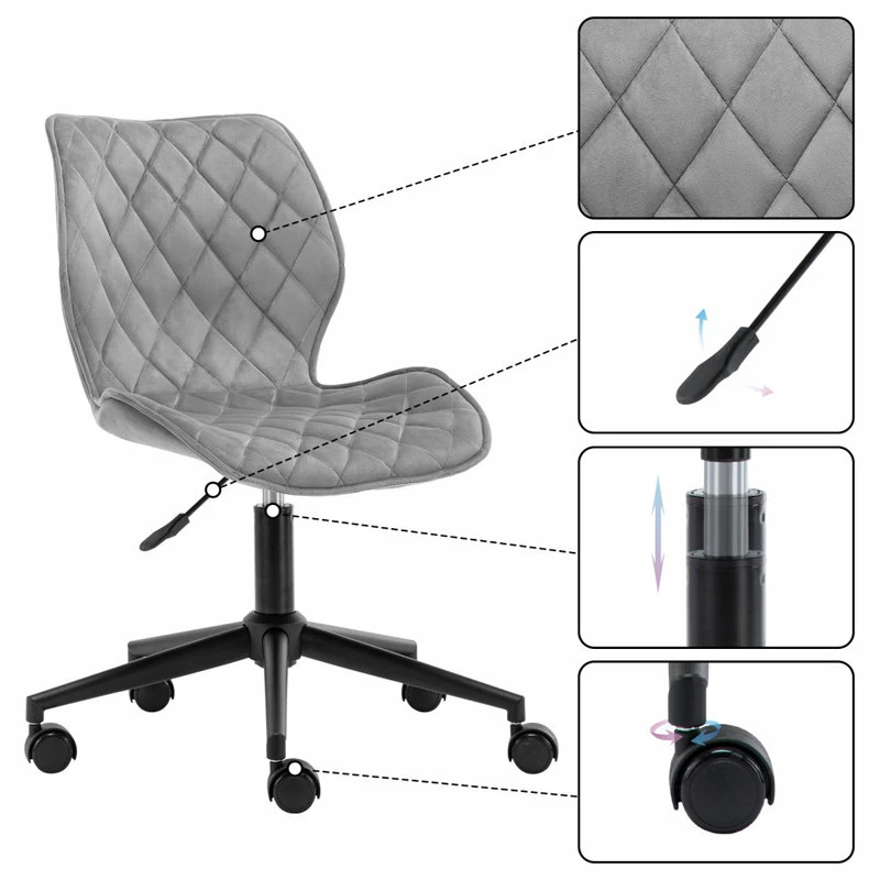 Budget ๐ Duhome Elegant Lifestyle Diamond Stitched Black Base Velvet Office Chair, Grey ๐ - Image 4
