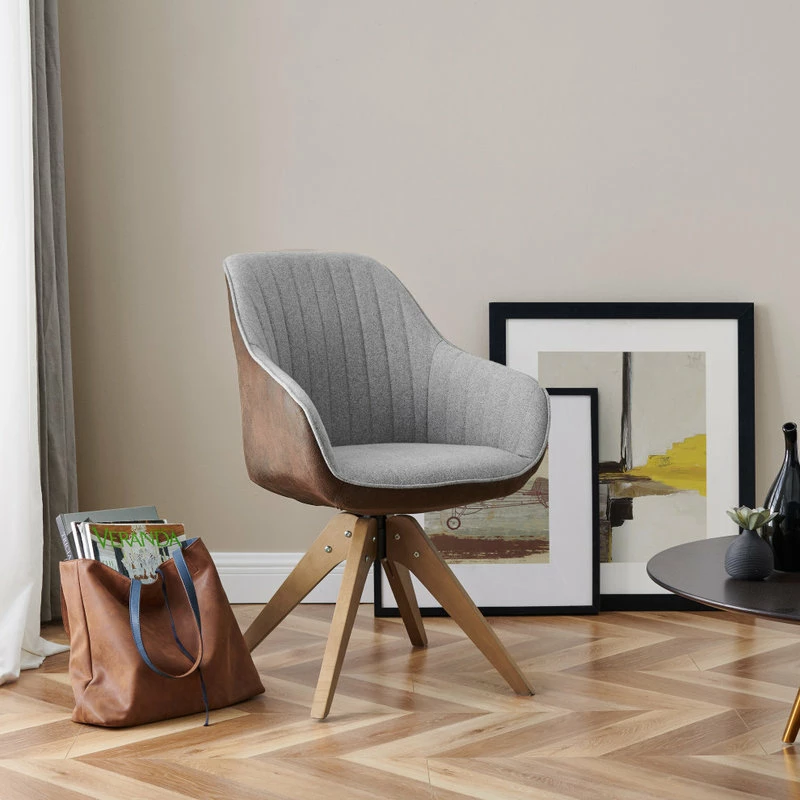 Budget โจ Art Leon Mid-Century Modern Swivel Fabric Upholstered Office Chair With Solid Wood Legs, โ - Image 4