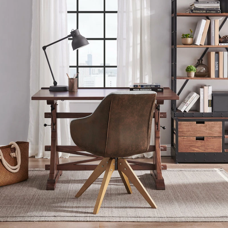 Budget โจ Art Leon Mid-Century Modern Swivel Fabric Upholstered Office Chair With Solid Wood Legs, โ - Image 7