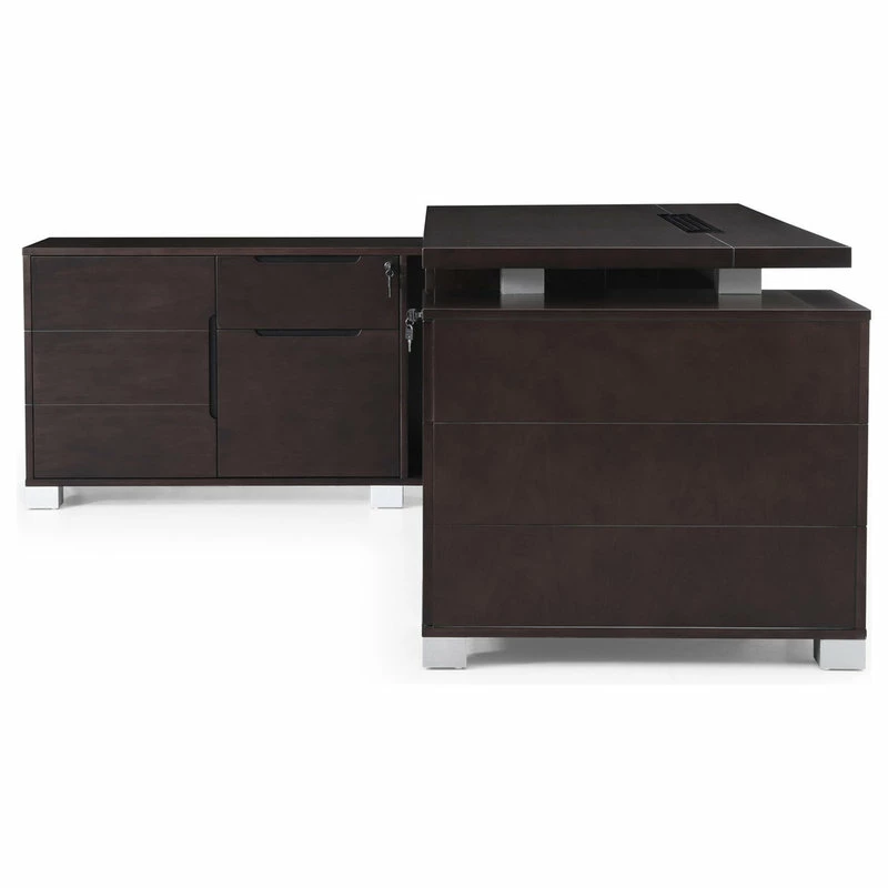 Hot Sale 🔥 Zuri Furniture 79” Ford Dark Walnut Wood Desk Left Return Legal/Letter Filing Drawers ⌛ - Image 4