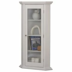 Cheapest 🔥 Pilaster Designs Didan Wood Corner Curio Storage Display Cabinet, White 🌟