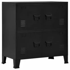 Discount ✨ Vida XL LLC VidaXL Filing Cabinet With 4 Doors Industrial Black Steel Office Storage Files 😉